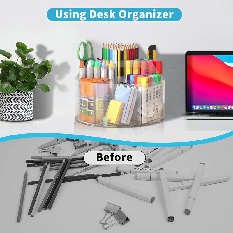 Wawocs Acrylic Pen Holder for Desks, Acrylic Desk Organizer Clear, 360 Degree Pencil Holder for Desk Kids, Rotating Desk Organizer Rotating Pen Holder for Desk, Art Supply Storage Organizer 6 Compartments - Image 4
